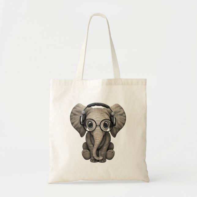 Bolso De Tela Auriculares que llevan de DJ del elefante lindo (Frente)