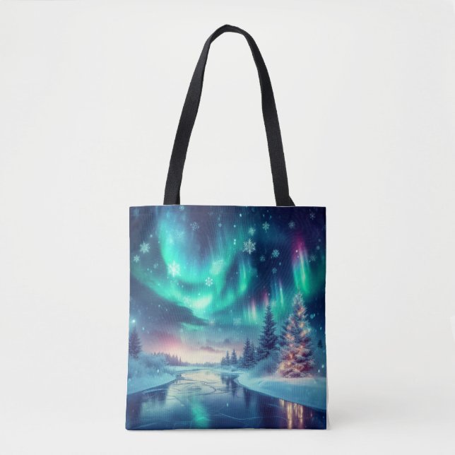 Bolso De Tela aurora borealis/Navidades/invierno (Anverso)