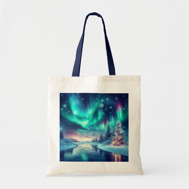 Bolso De Tela aurora borealis/Navidades/invierno (Frente)