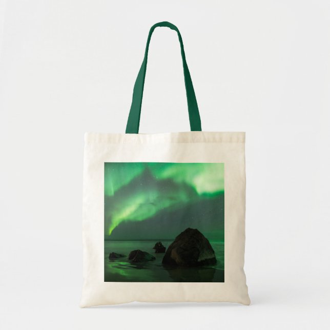 Bolso De Tela Aurora Borealis | Playa Lofoten Noruega (Frente)