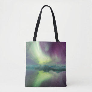 Bolso De Tela Aurora Lights in Lagoon   Jokulsarlon, Iceland