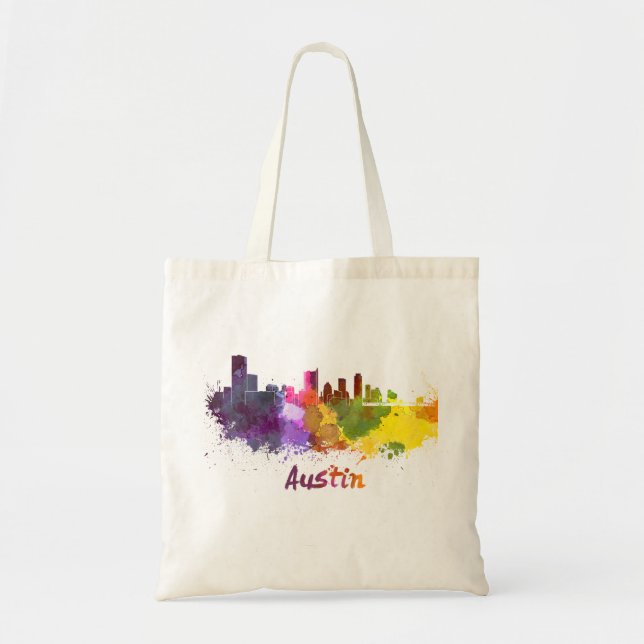 Bolso De Tela Austin skyline in watercolor (Frente)