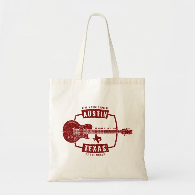 Bolso De Tela Austin Texas Live Music Guitar (Frente)