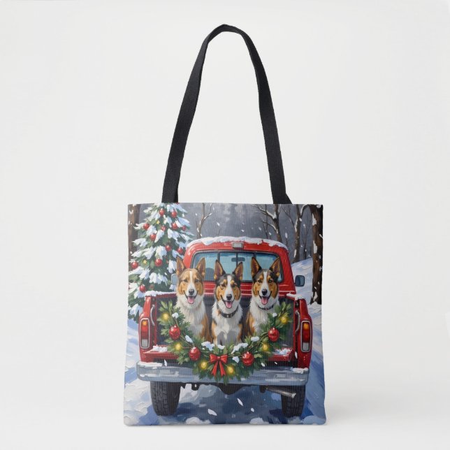 Bolso De Tela Australian Kelpie Christmas Red Truck Holiday (Anverso)