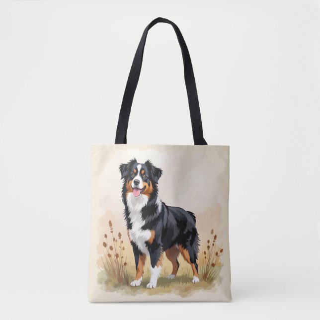 Bolso De Tela Australian Shepherd Black Tricolor Aussie Dog (Anverso)