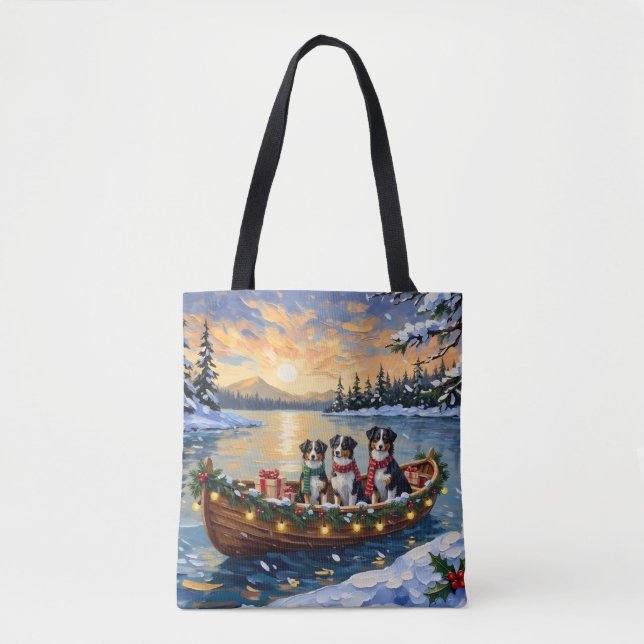 Bolso De Tela Australian Shepherd Christmas Boat Holiday (Anverso)