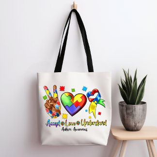 Bolso De Tela Autism Awareness Peace Puzzle Heart Tote Bag