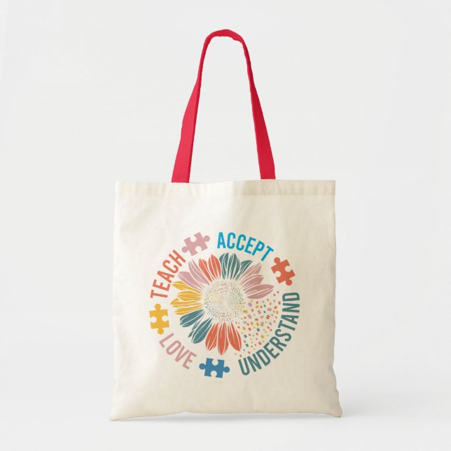 Bolso De Tela Autism Maacher Teach Accept Understanding Love (Frente)