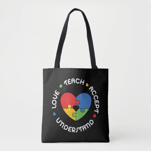 Bolso De Tela Autism Maacher Teach Accept Understanding Love (Anverso)