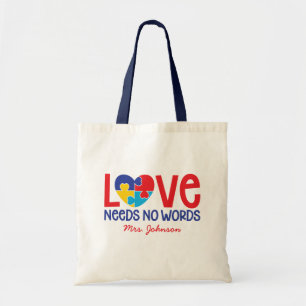 Bolso De Tela Autism Puzzle Piece Heart Personalized Teacher