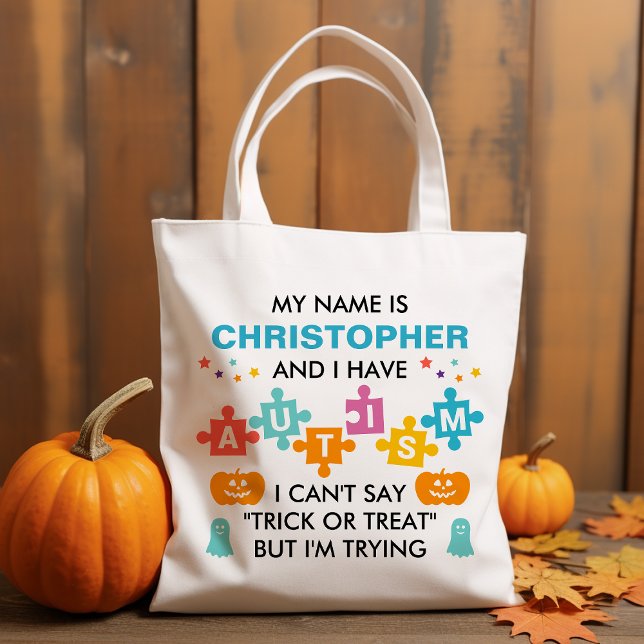 Bolso De Tela Autismo Halloween Trick O Traer Nombre Personaliza (Subido por el creador)