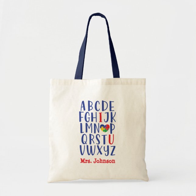 Bolso De Tela Autismo Maestra Alfabeto Personalizado (Frente)