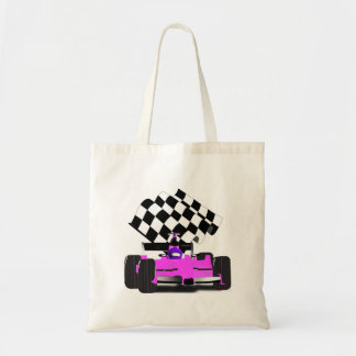 Bolso De Tela Auto de carreras Girly Pink con bandera verificada