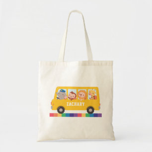 Bolso De Tela Autobús Amarillo Y Animales Lindos Niños Personali