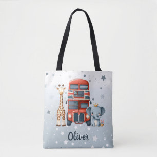 Bolso De Tela Autobús caprichoso de Londres con jirafa y elefant