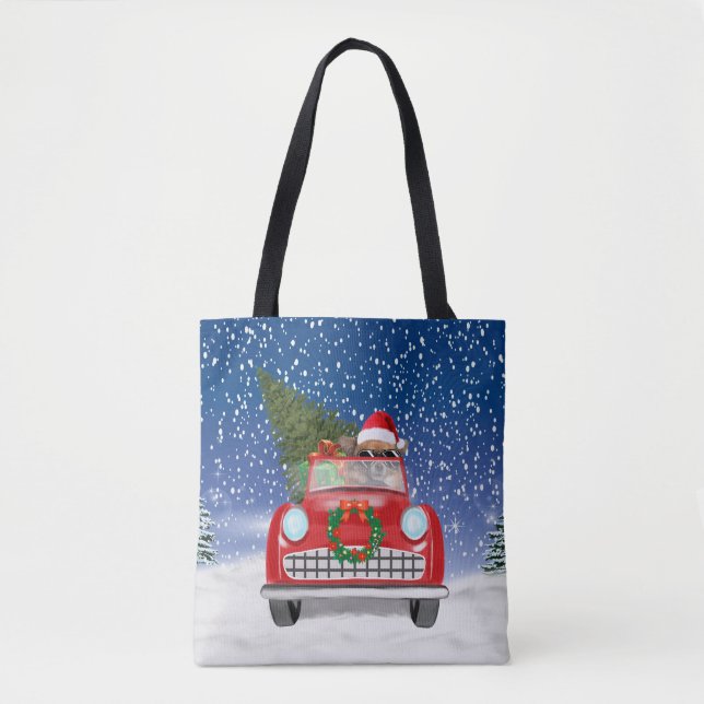 Bolso De Tela Autobús De Perro Chihuahua En Navidades De Nieve (Anverso)
