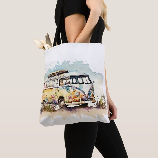 Bolso De Tela Autobús Hippie Retro Floral (Detalle)