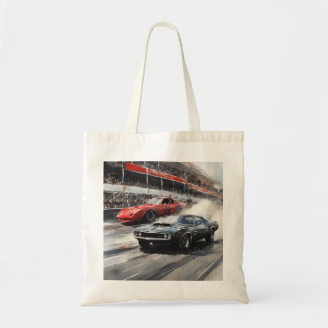 Bolso De Tela Automóviles de Músculo Rojo y Negro (Frente)