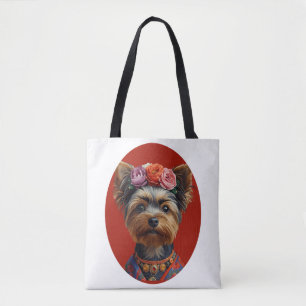 Bolso De Tela Autorretrato de arte popular Yorkshire Terrier Yor