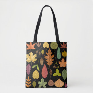 Bolso De Tela Autumn leaves vintage set isolated on black backgr