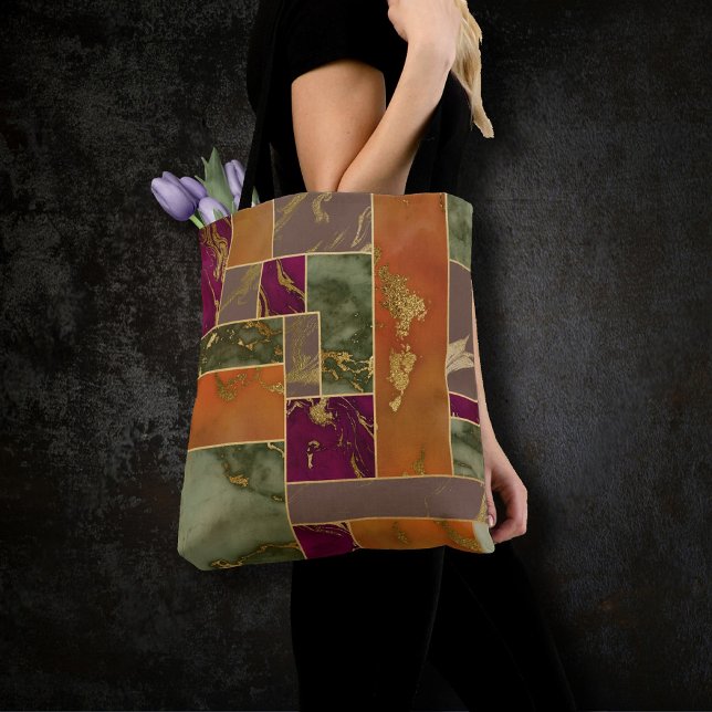 Bolso De Tela Autumn Luxury | Mármol geométrico de tono de joyas (Subido por el creador)