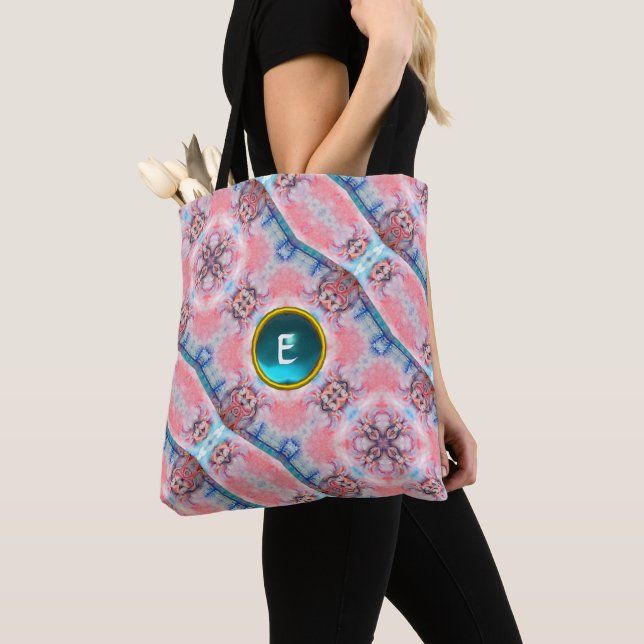 BOLSO DE TELA AVALON, ABSTRACTO AQUA ROSA AQUÍ GEM AZUL MONOGRAM (Detalle)