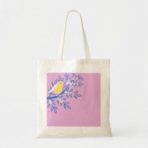 Bolso De Tela Ave amarilla ilustrada en un fondo rosado