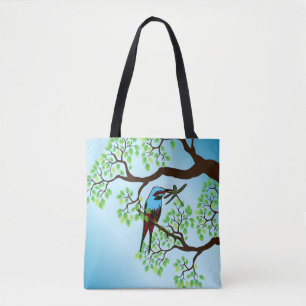 Bolso De Tela Ave azul en árboles
