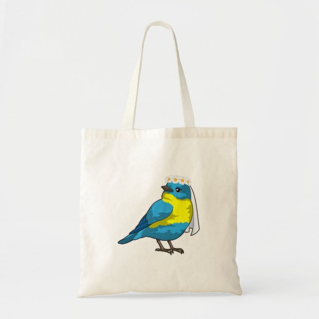 Bolso De Tela Ave como novia con guirnalda de flores (Frente)