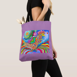 Bolso De Tela "Ave de ensueño". Un gallo abstracto surrealista