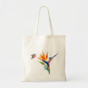 Bolso De Tela Ave del paraíso y colibrí en acuarela