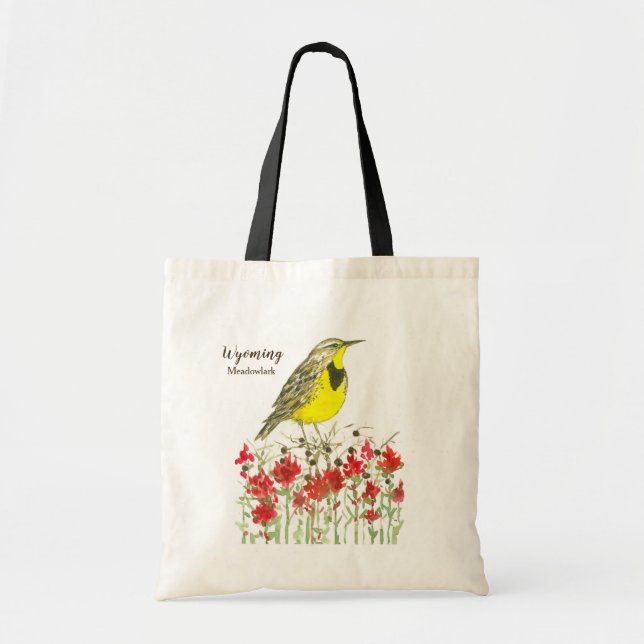 Bolso De Tela Ave estatal de la acuarela Wyoming Meadowlark (Frente)
