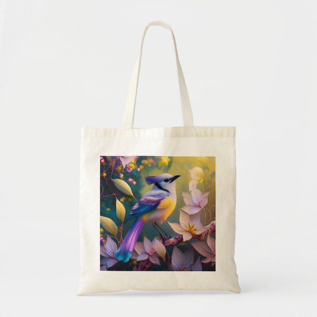 Bolso De Tela Ave Fantasía Amarilla Violeta Tufted (Frente)