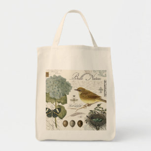 Bolso De Tela ave francesa vintage moderna y nido