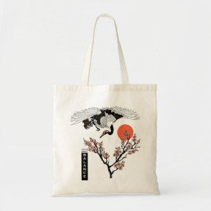 Bolso De Tela Ave grulla japonesa y sakura floreciente