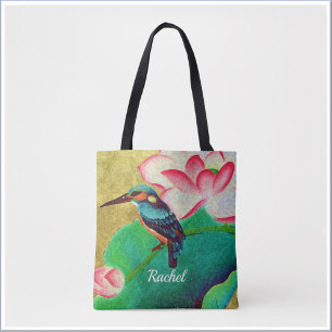 Bolso De Tela Ave verde bonito y flor