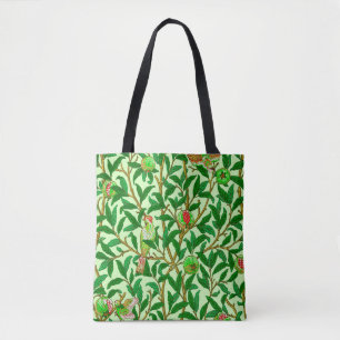 Bolso De Tela Ave y granada Art Nouveau, verde limón