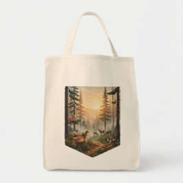 Bolso De Tela Aventura de Animales del Bosque al Atardecer