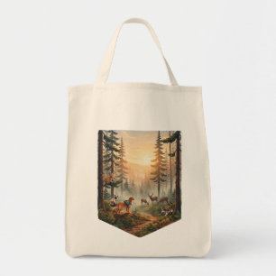 Bolso De Tela Aventura de Animales del Bosque al Atardecer 