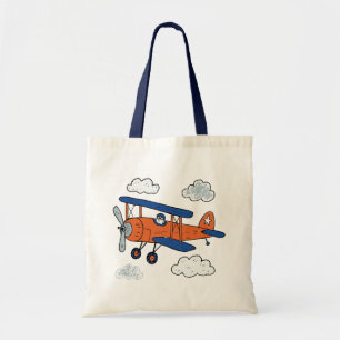 Bolso De Tela Aventura de biplano de dibujos animados vintage