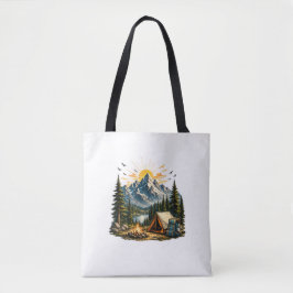 Bolso De Tela Aventura de Camping en Montaña Atardecer Naturalez
