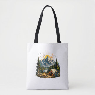 Bolso De Tela Aventura de Camping en Montaña Atardecer Naturalez