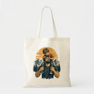 Bolso De Tela Aventura de montaña de papá e hijo Ilustración vin