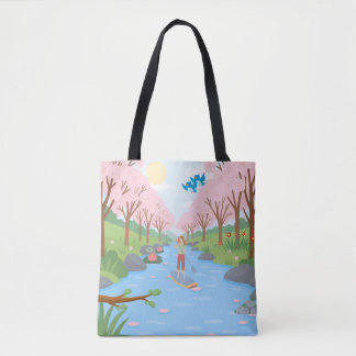 Bolso De Tela Aventura del río de los cerezos en flor