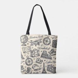 Bolso De Tela Aventuras de viaje vintage patrón continuo