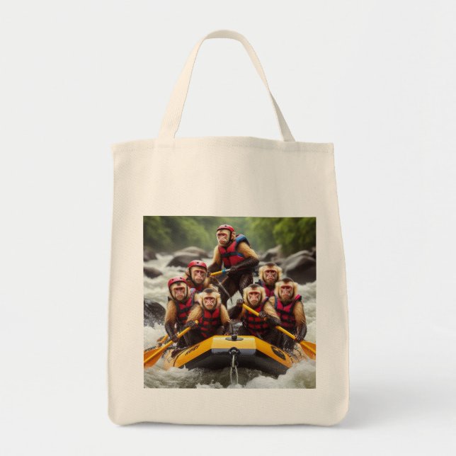 Bolso De Tela Aventurous Capuchin Monkeys Whitewater Rafting (Frente)
