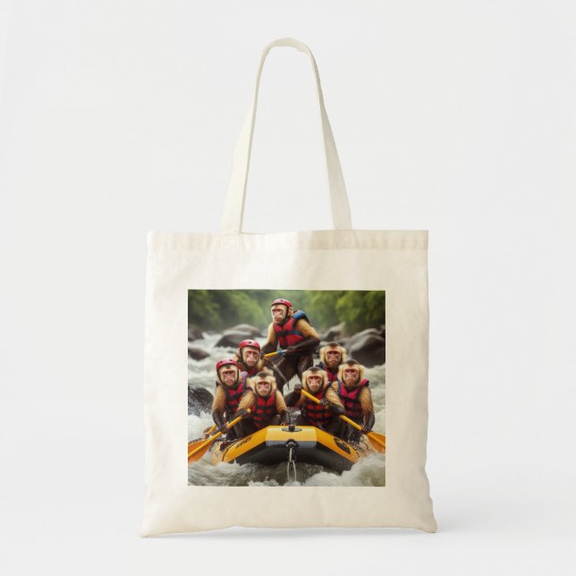 Bolso De Tela Aventurous Capuchin Monkeys Whitewater Rafting (Frente)