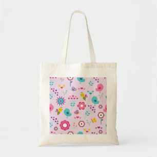 Bolso De Tela Aves, abejas y flores cortas Ilustracion