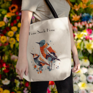 Bolso De Tela Aves abstractas escandinavas, personalizable