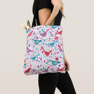 Bolso De Tela Aves acuáticas y flores modernas coloridas